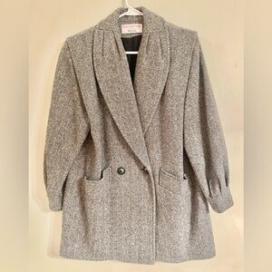 Vintage Herman Kay Wool Blend Herringbone Grey Peacoat Womens Coat Size 12P- EUC